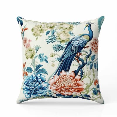 Peacock Panache Indoor/Outdoor Reversible Throw Pillow Turquoise and Orange