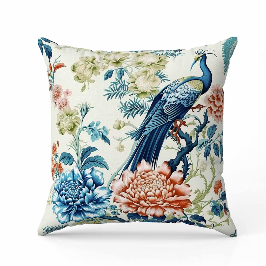 Peacock Panache Indoor/Outdoor Reversible Throw Pillow Turquoise and Orange
