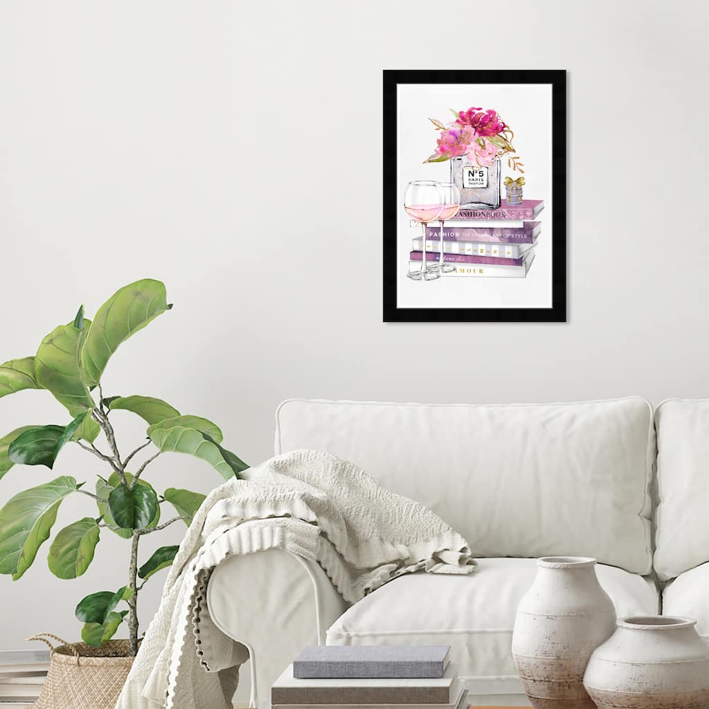 Wynwood Studio Prints Fashion and Glam Books and Wine Print Pink and Glam Wall Art Canvas Print
