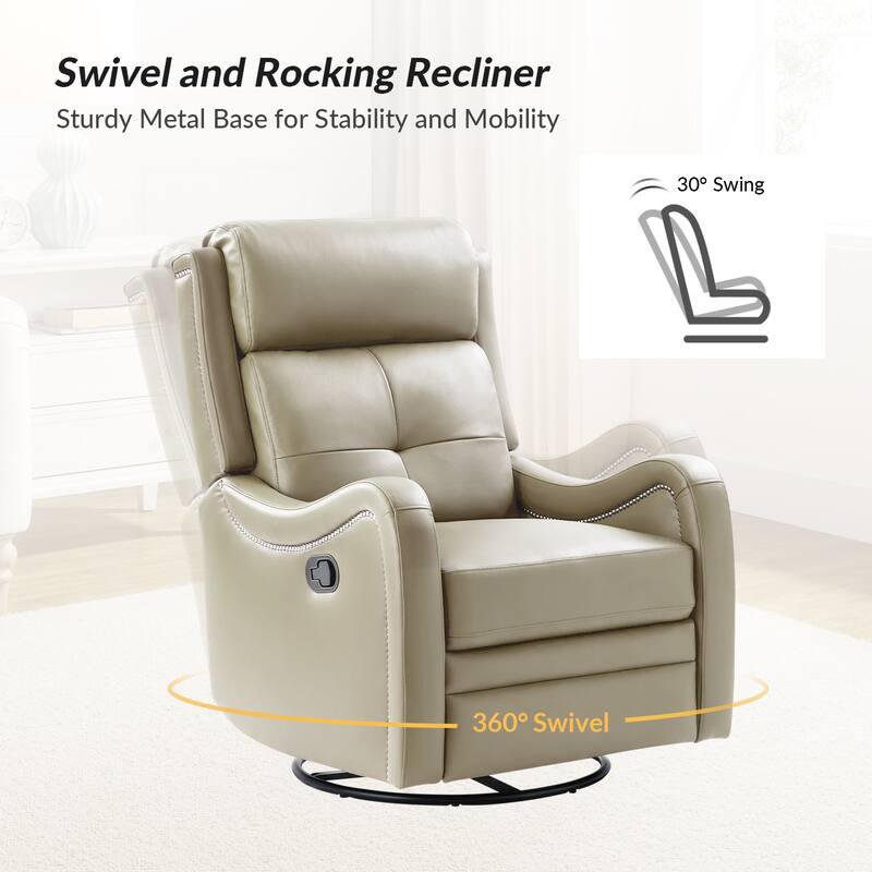 Franco Modern Genuine Leather Swivel Rocker Recliner with Nailhead Trims Sets of 2 by HULALA HOME