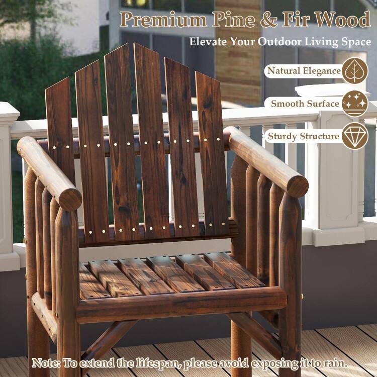 Outdoor Wooden Armchair Pine and Fir Wood Patio Chair with High Backrest Ergonomic Design - 26" x 24.5" x 38.5"