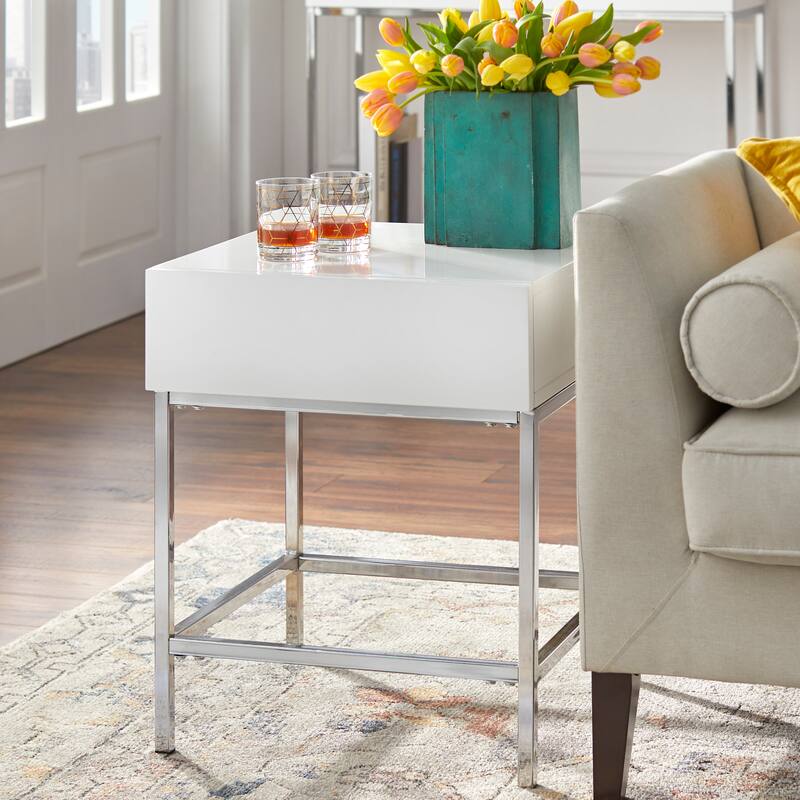 Simple Living White Metal High-gloss End Table