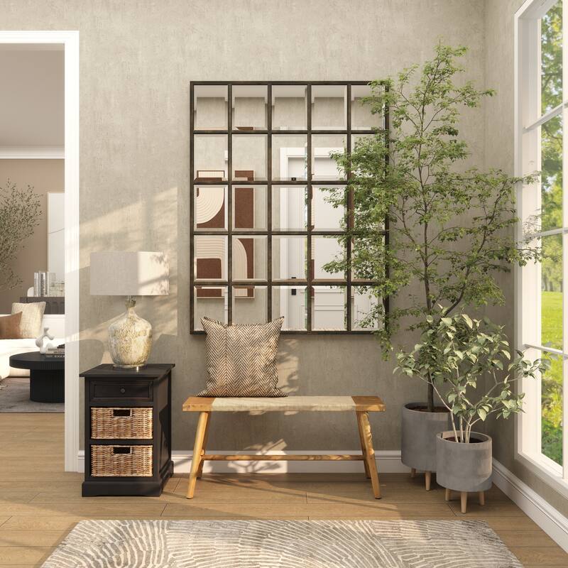 Brown Wood Handmade Traditional Home Bench with Rope Wrapped Seat