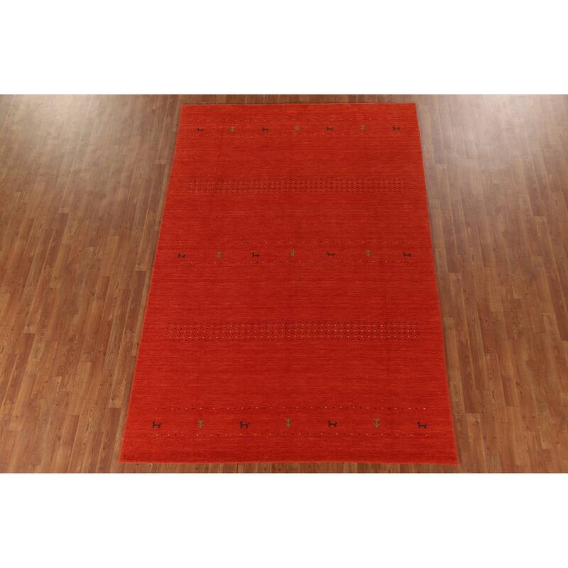 Salmon Gabbeh Area Rug Hand-Knotted Wool Carpet - 6'6"x 9'9"