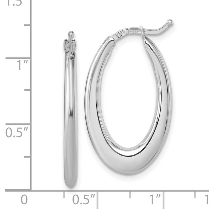 Curata 14k White Gold 27x17mm Oval Hoop Earrings