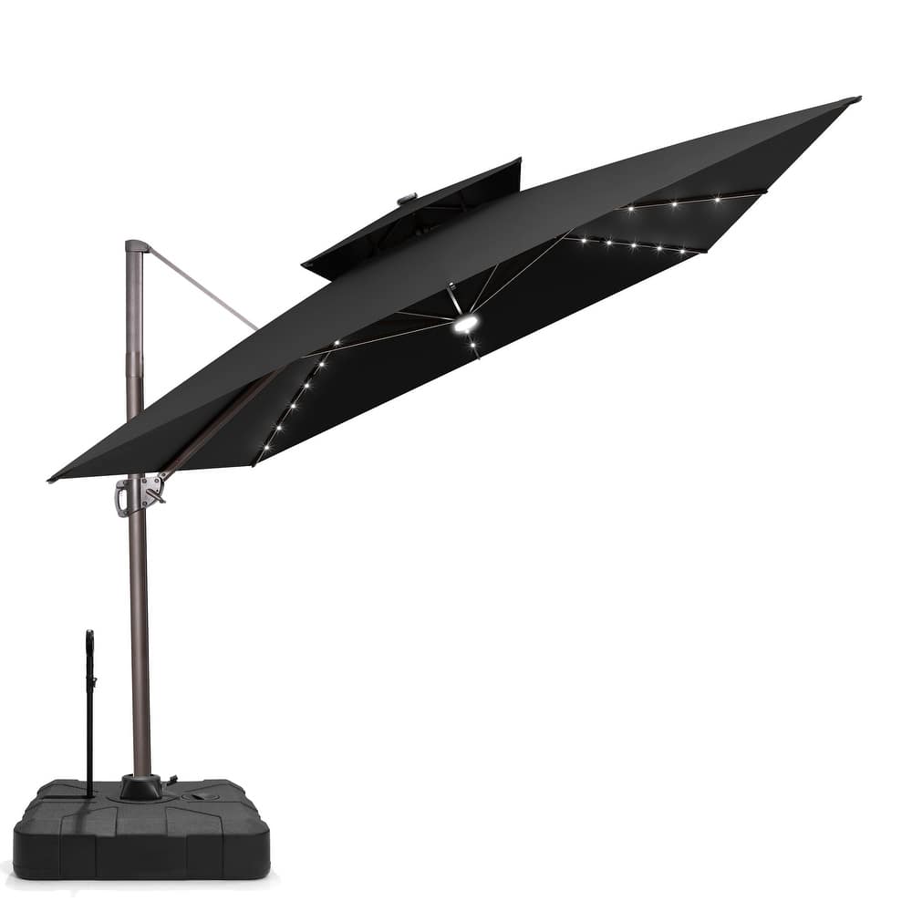 VredHom 11 FT Square Aluminum Outdoor Patio Cantilever Umbrella Solar LED Lighted with Rod Base