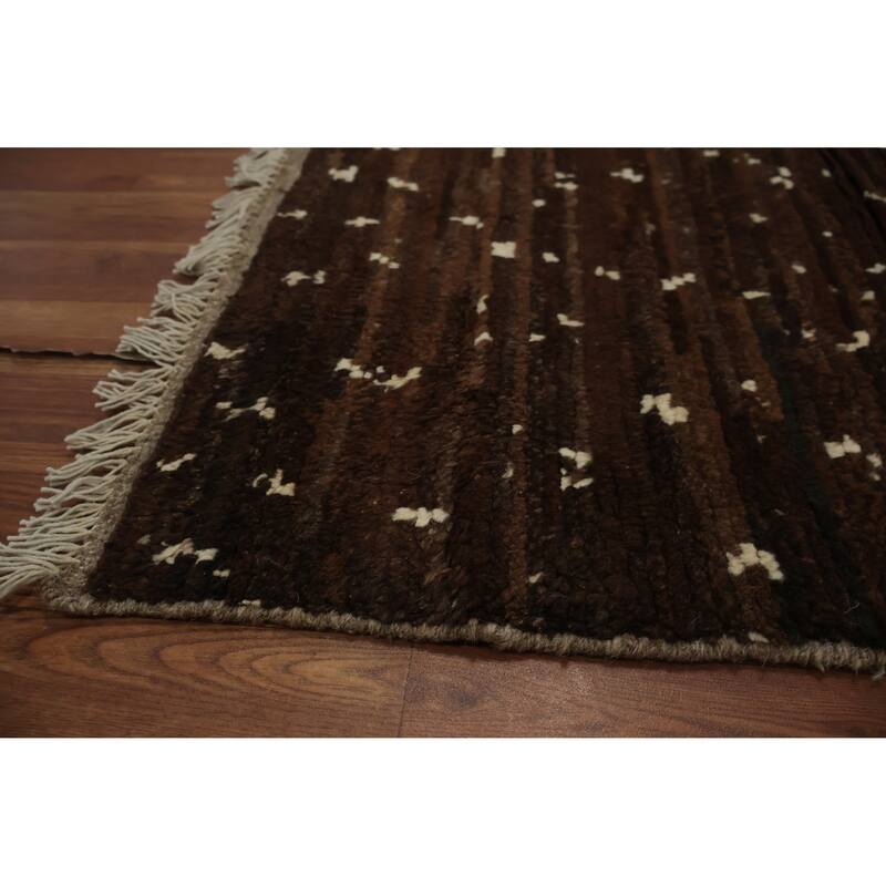 Hand Knotted Oriental 100% Wool Carpet Modern Geometric Brown Moroccan Area Rug - 8' 7'' X 6' 1''