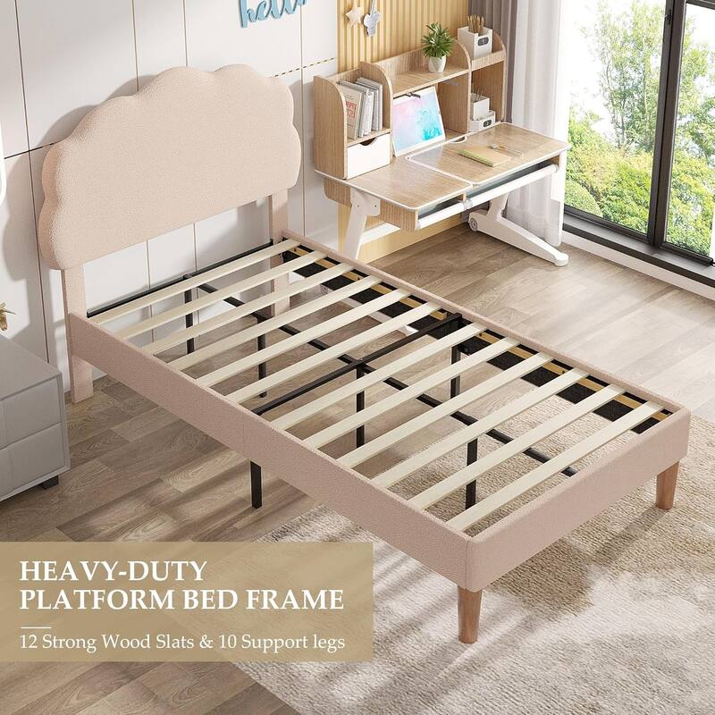 2 Pack Twin Size Upholstered Platform Bed Frame with Adjustable Headboard, Teddy Fleece, No Box Spring Required