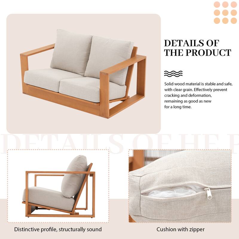 Outdoor Conversation Set 4-Piece Eucalyptus Wood Sofa Weather‑resistant Rope Weave Loveseat with Coffee Table