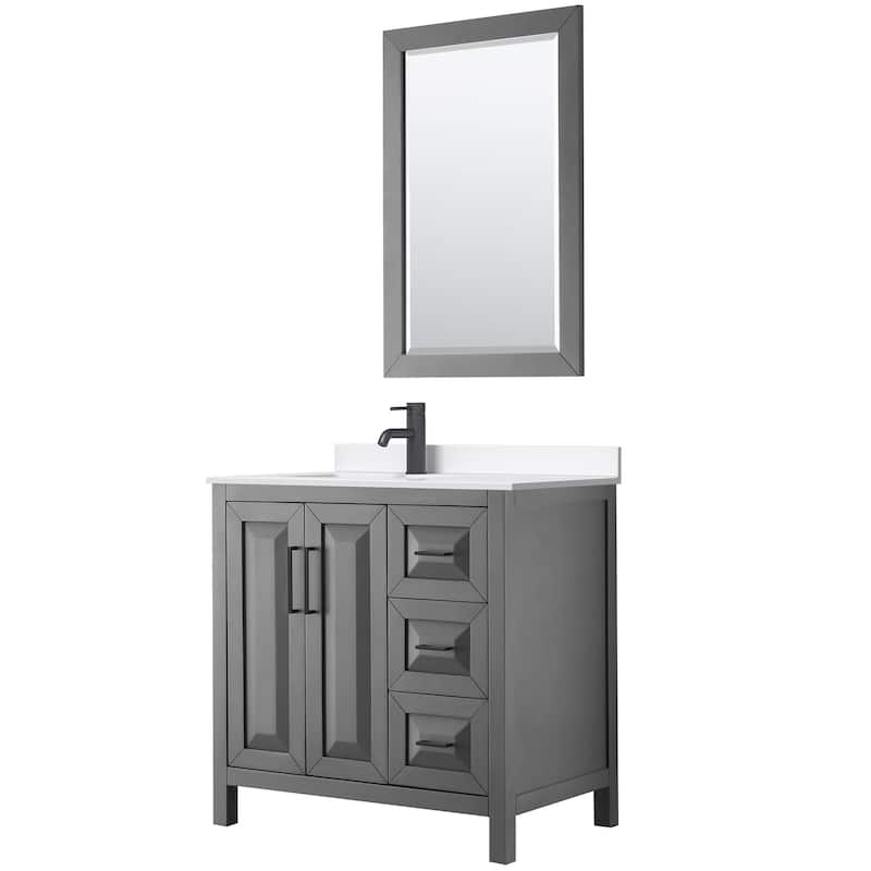 Wyndham Collection WCV252536S-QTZ-UNSM24 Daria 36" Free Standing - Dark Gray / White Quartz Top / Matte Black