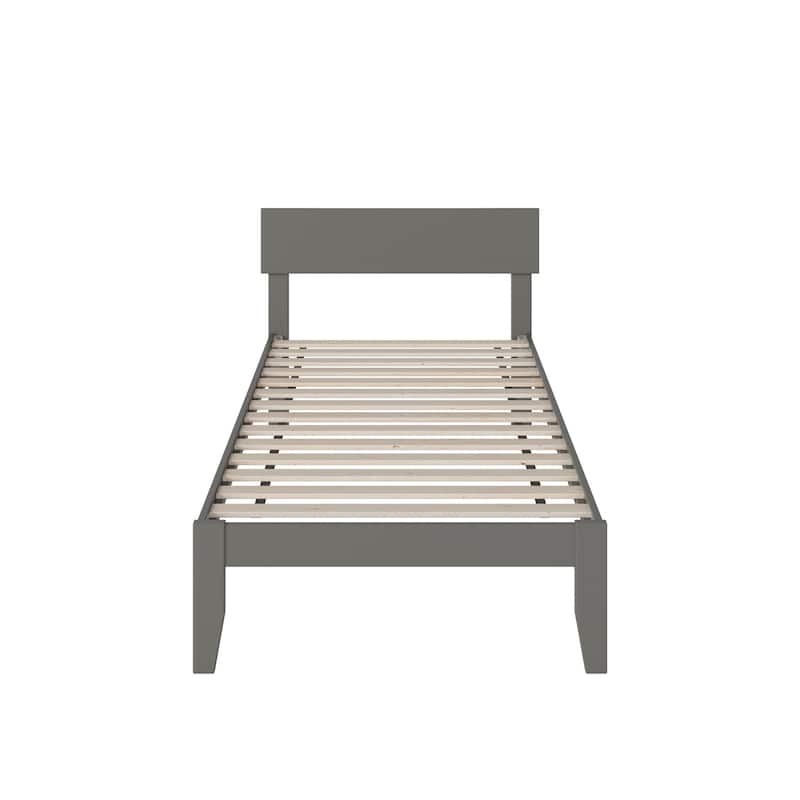 Twin XL Bed Frame Grey Modern Panel Headboard Solid Wood No Box Spring Needed
