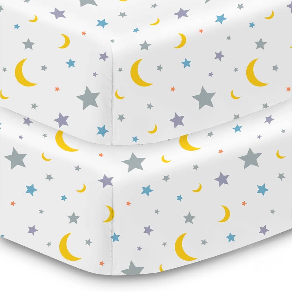 BreathableBaby Cotton Percale Fitted Sheet, For 52" x 28"/132 x 71 cm Crib & Toddler Bed Mattress, Prints (2-Pack)
