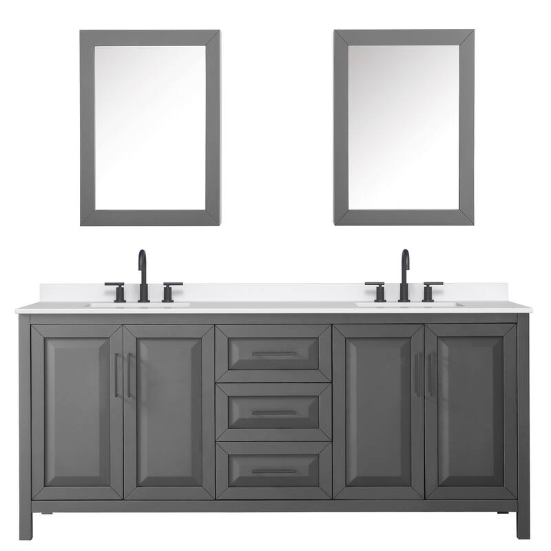 Daria 80-inch Double Vanity, 3 Hole Quartz Top, Med Cabinets