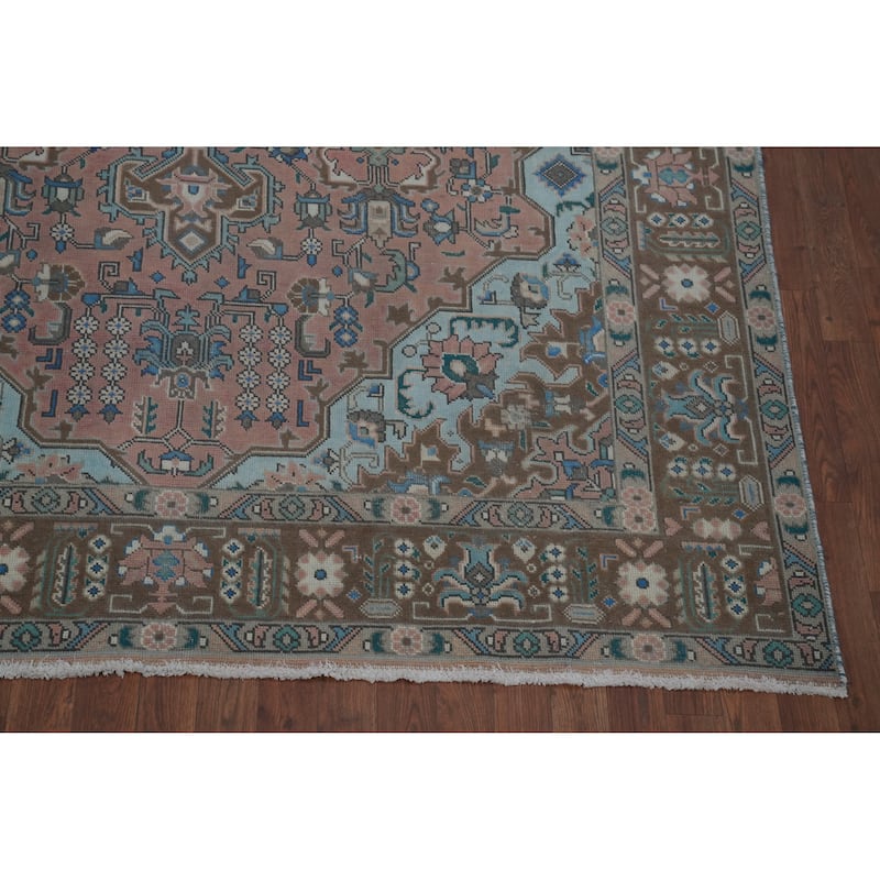 Pink Geometric Tabriz Persian Vintage Rug Handmade Wool Carpet - 6'6" x 9'8" - 6'6" x 9'8" - Pink
