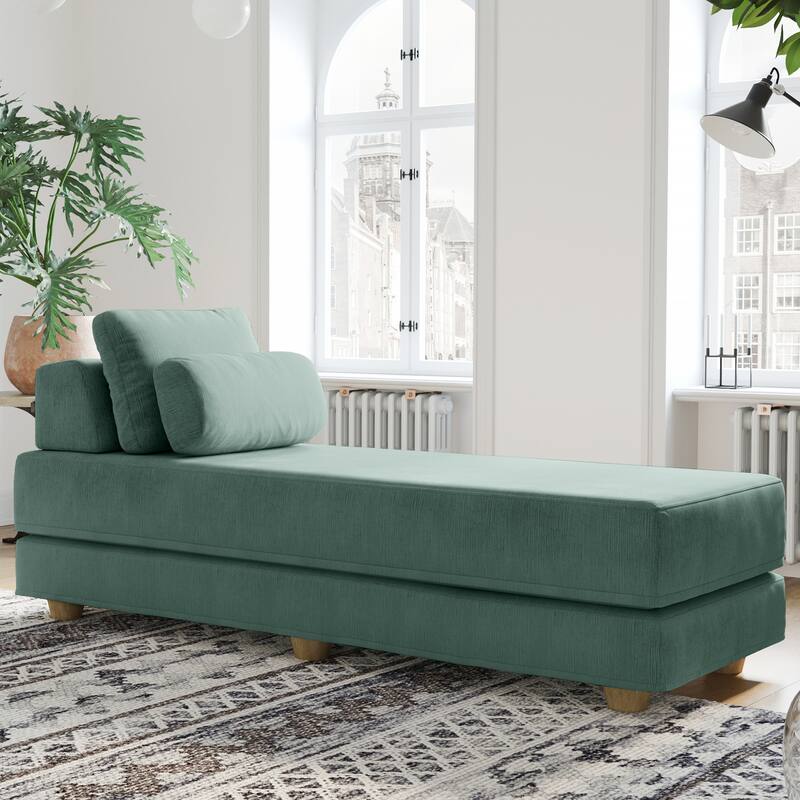Jaxx Balshan Cushioned Micro-velvet Convertible Chaise Lounge Daybed - Caribbean