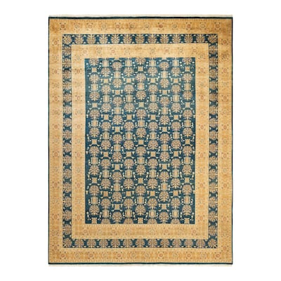 Overton Hand Knotted Wool Vintage Inspired Traditional Mogul Green Area Rug - 8' 1" x 10' 8"