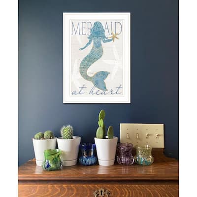TrendyDecor4U "Mermaid at Heart" Framed Print Wall Art by Kate Sherrill - Blue, Green, Pink
