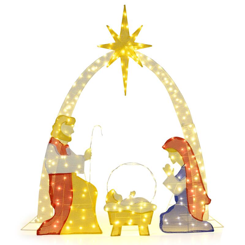 Gymax 6 Ft Outdoor Lighted Nativity Scene w/240 Warm White LED Lights - Multi-Color - Multi-Color - LED Lights - overstock.com/bedbathandbeyond.com