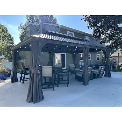 PURPLE LEAF Outdoor Galvanized Steel Hardtop Gazebo, Aluminum Frame Gazebo With Curtains and Light