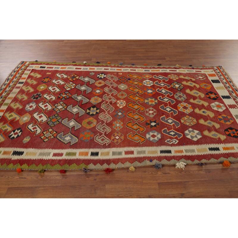 Vegetable Dye Kilim Qashqai Persian Antique Wool Carpet - 5'1"x 8'8"