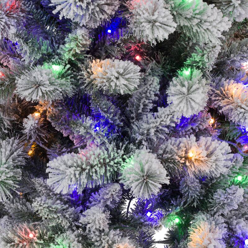 Glitzhome 6FT/7.5FT/9FT Warm White or Multi-Colored Pre-Lit Flocked Pine Artificial Christmas Tree
