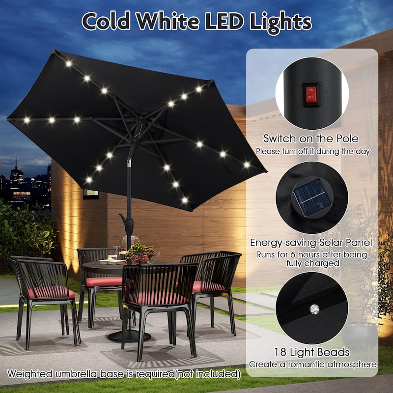 Polyester LED Patio Umbrella with Tilt and Crank Handle