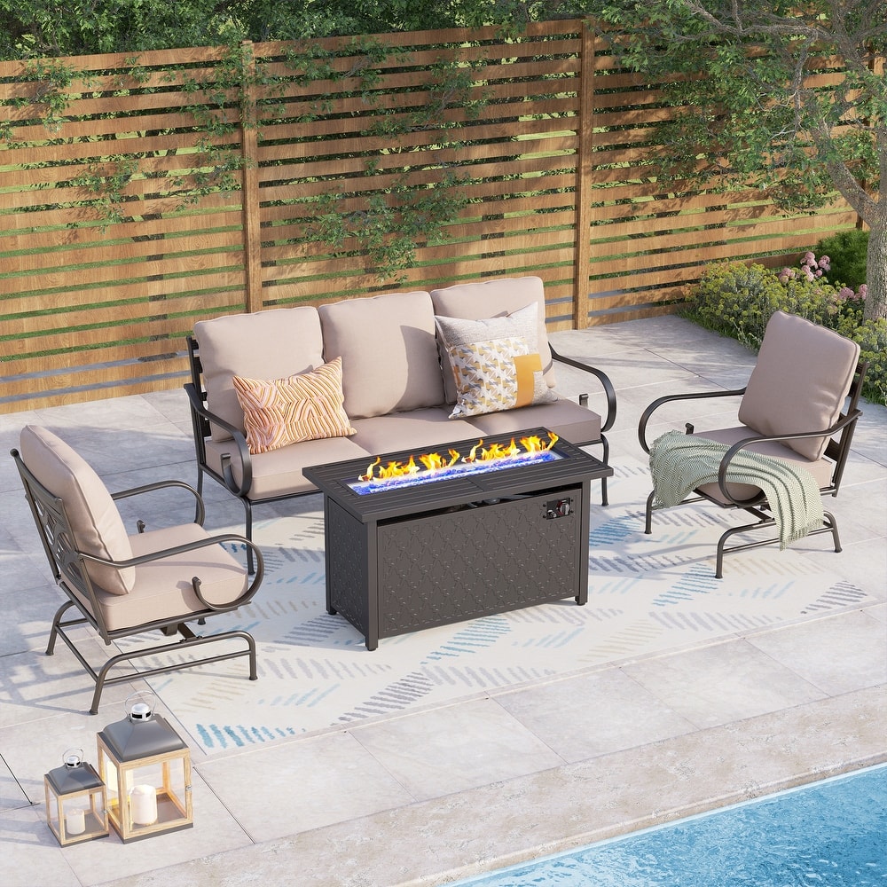 MAISON ARTS Patio Sofa Set 4/6-Piece Outdoor Conversation Set with 45'' Gas Fire Pit Table