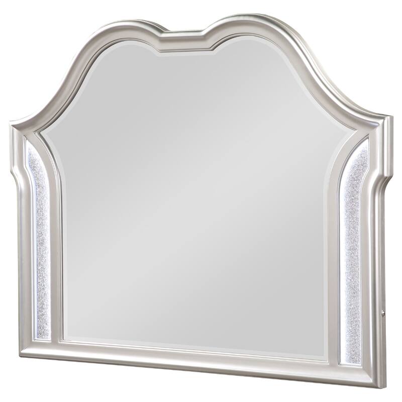 Nive Dresser Mirror, Silver Wood Frame, Double Arch Top, 40 Inch - Silver Oak