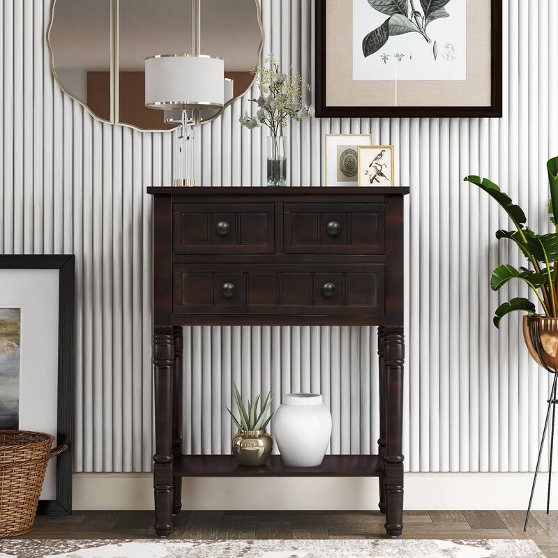 Narrow Console Table,Slim Sofa Table with Three Storage Drawers and Bottom Shelf for Living Room
