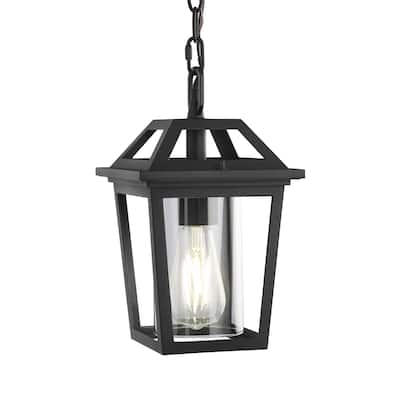 Modern Black Outdoor Lantern Pendant Light with Clear Glass Shape