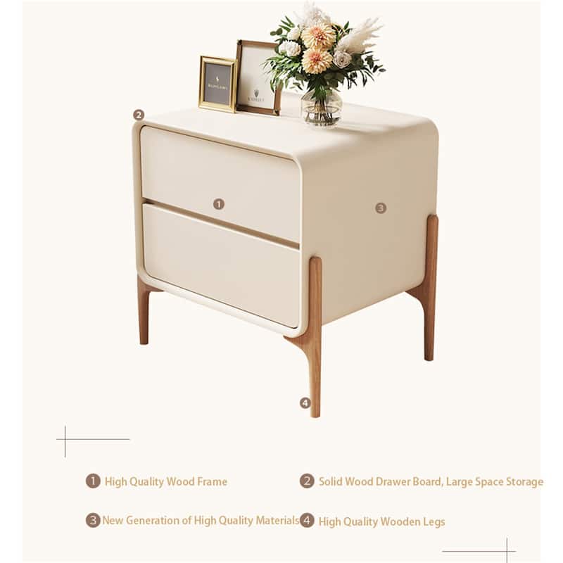 Modern Wooden Double Drawer Bedside Table Nightstand