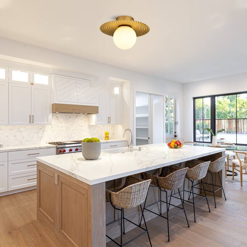 1-light Semi Flush Mount Light with White Globe