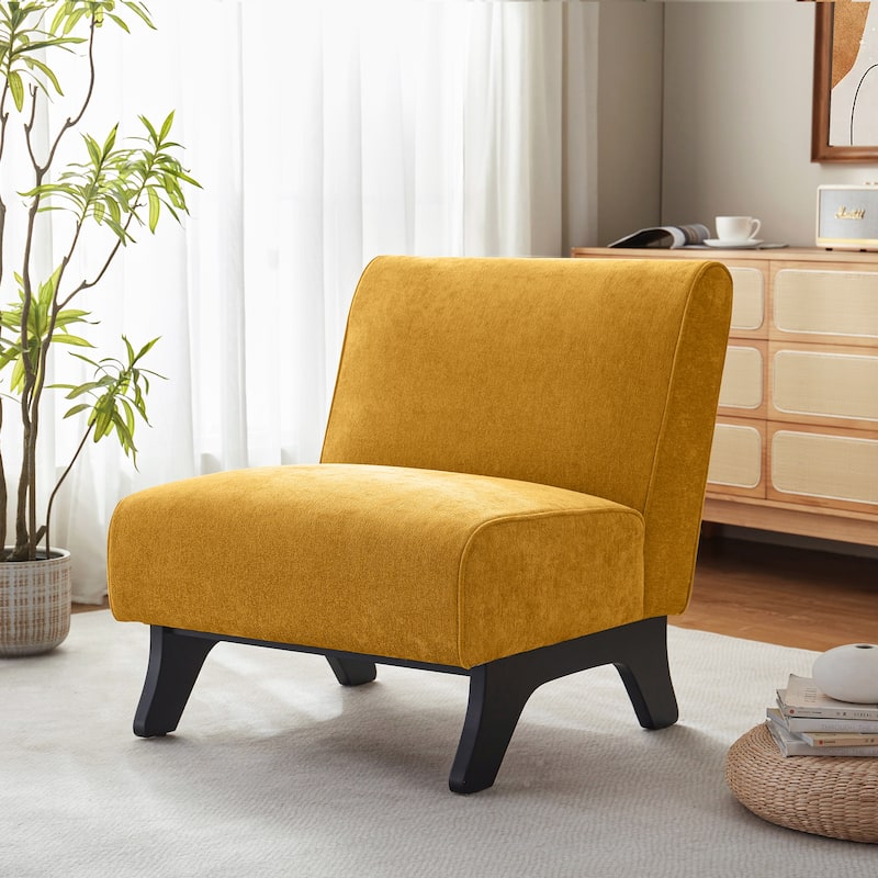 Huimo Modern armless chair with thick cushions and black wooden legs - Yellow
