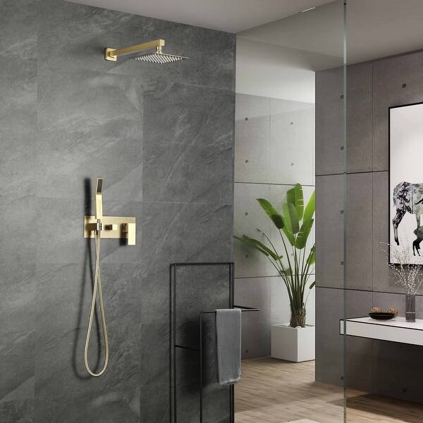 SUMERAIN Brushed Gold Rain Shower System With Handheld Shower And
