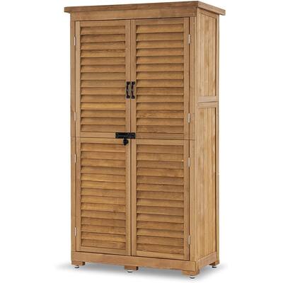 Mcombo 63 inch Tall Garden Storage Tool Shed, Outdoor Wood Tool Shed Organizer, Wooden Tools Cabinet for Yard, Lockers - N/A