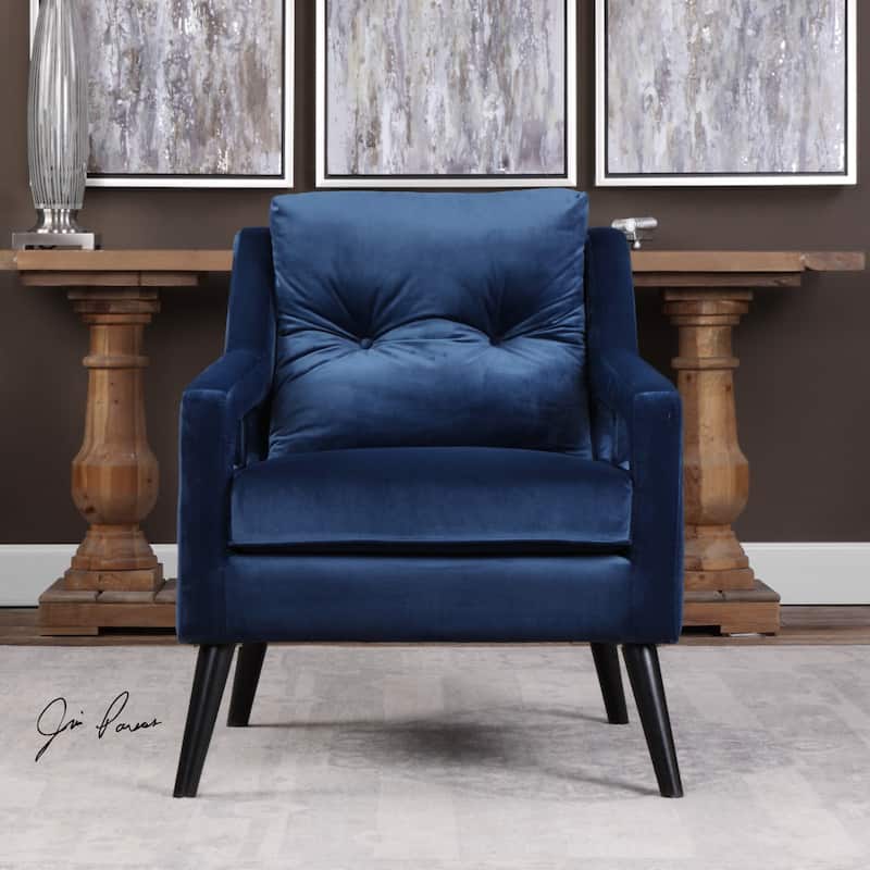 Uttermost O'Brien 28 Inch Wide Wood Frame Accent Chair with Fabric - Blue Velvet