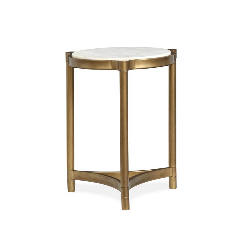 Magnussen Home Cassidy Aged Brass and Volakas Classic Round Accent Table - 19.88''W x 19.63''D x 24''H