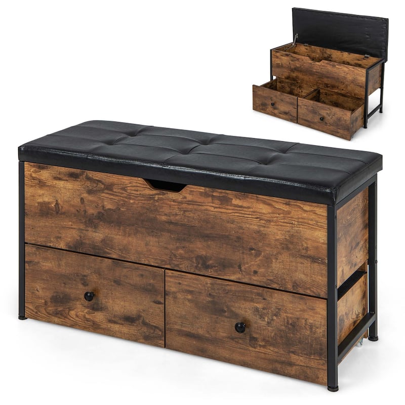 Costway Storage Ottoman Bench Flip Top Wooden Storage Chest with - See Details - Vintage Brown and Black - See Details