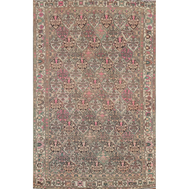 Bakhtiari Persian Vintage Area Rug Handmade Beige Wool Carpet - 6'7"x 9'7"