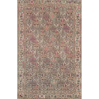 Bakhtiari Persian Vintage Area Rug Handmade Beige Wool Carpet - 6'7"x 9'7"
