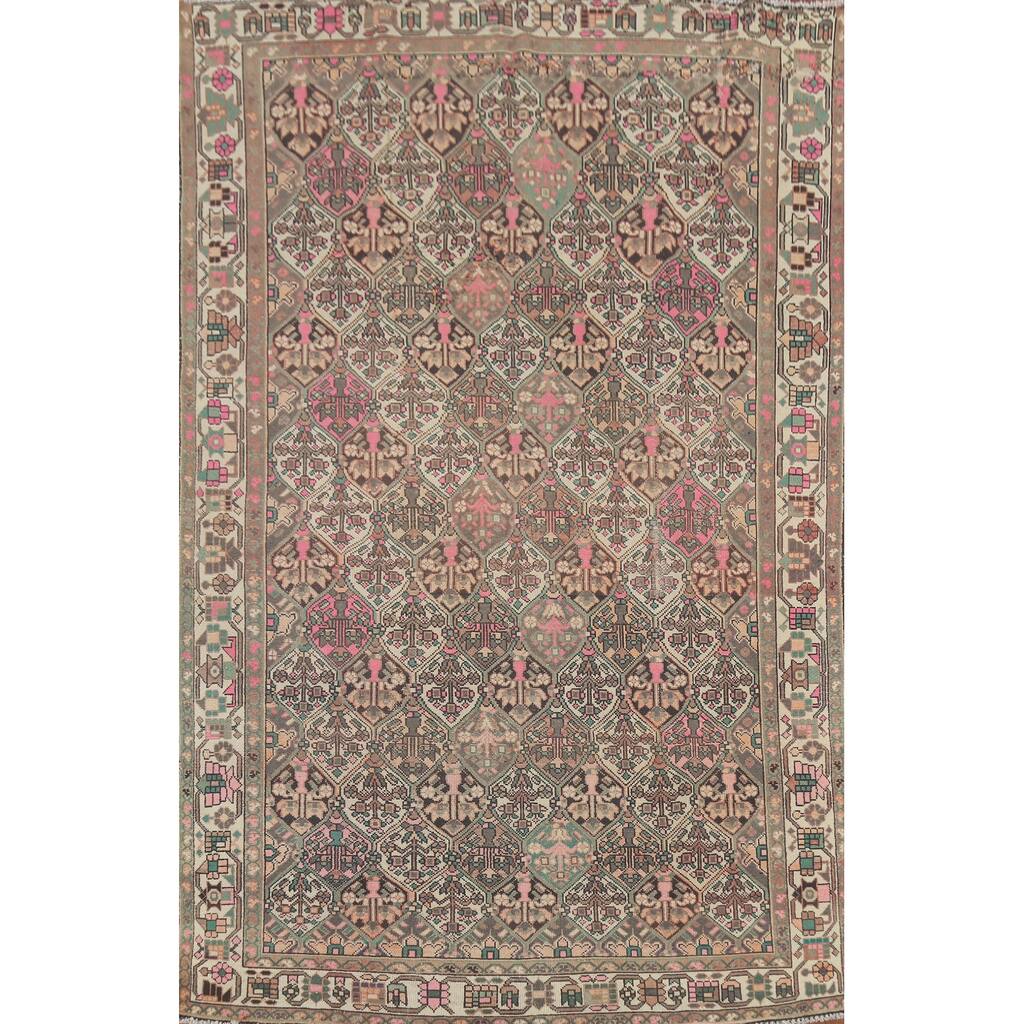 Bakhtiari Persian Vintage Area Rug Handmade Beige Wool Carpet - 6'7"x 9'7"