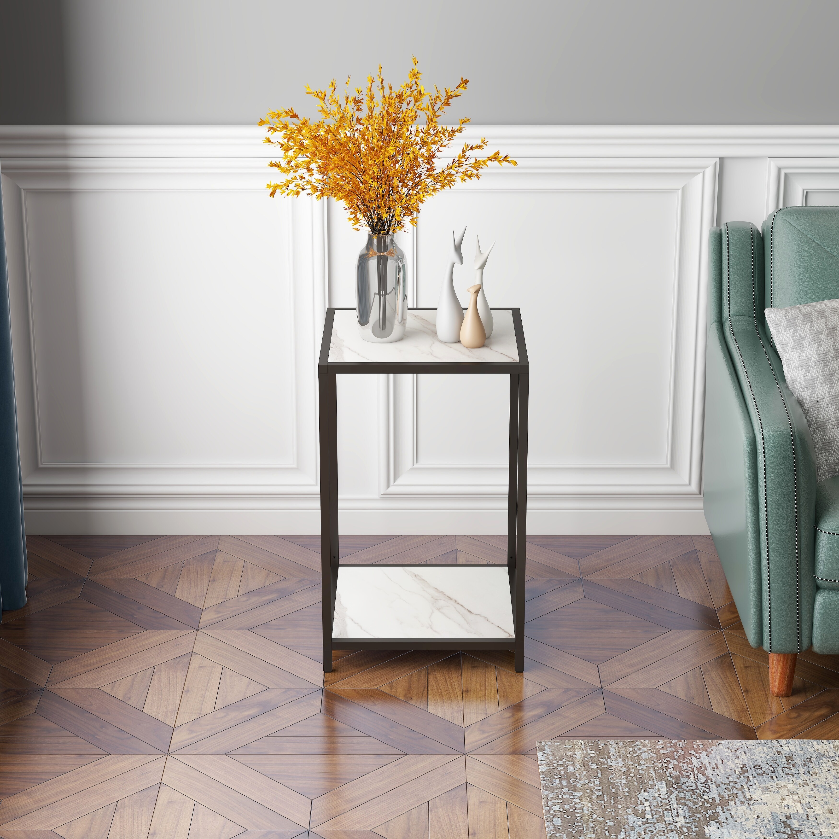 White Marble Modern Side Table And Black Metal Leg With Storage Shelf For Living Room Overstock 32819101 The ceiling in this bathroom is a showpiece, but it doesn't take the however, a white marble with black veins makes a major impact. overstock com