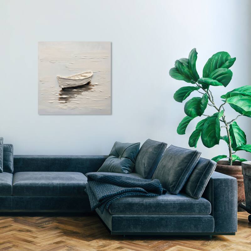 Wynwood Studio Canvas Transportation Rowing Boat White and Antique White Nautical & Coastal Wall Art Canvas Print - 30 x 30
