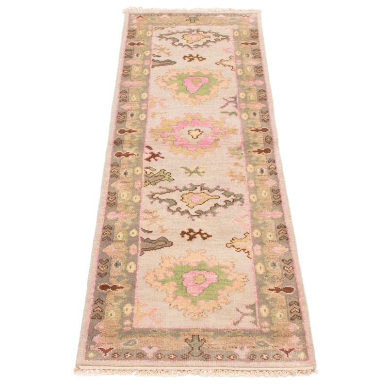 ECARPETGALLERY Hand-knotted Modern Oushak Light Grey Wool Rug - 2'4 x 7'9