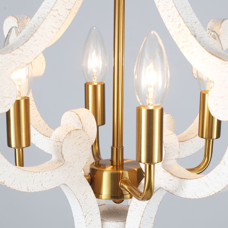 4-Light 14.56-inch Wooden Lantern Rustic Chandeliers for Entryway Hallway