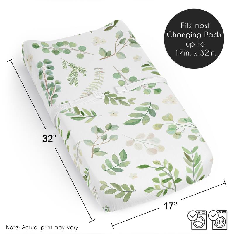 Sweet Jojo Designs Green Boho Floral Leaf Boy Girl Gender Neutral Changing Pad Cover Sheet White Bohemian Watercolor Botanical