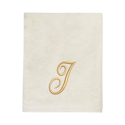 Avanti Linens Ivory/Gold Script Monogram Bath Towel Letter I - Bath Towel