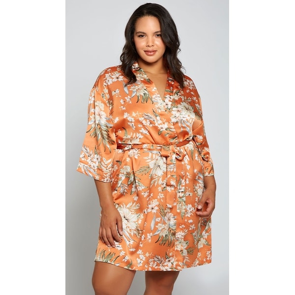 Plus Size Full Bloom Satin Robe - Black. Opens flyout.
