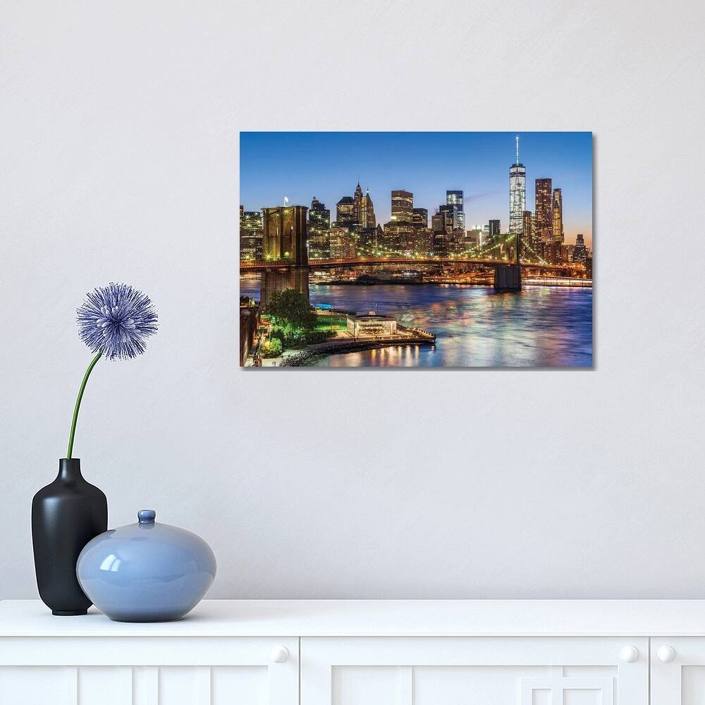 iCanvas "Brooklyn Bridge, New York City Skyline At Night, New York City, USA" by Susanne Kremer Canvas Print