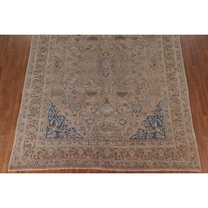 Hand Knotted Oriental 100% Wool Carpet Traditional Floral Peach Kashmar Area Rug - 12' 7'' X 9' 6''